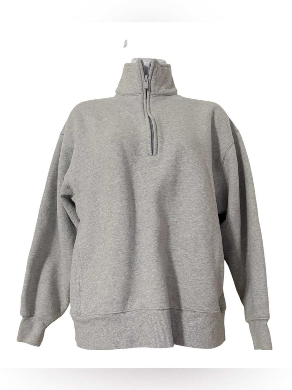 Aritzia Cozy Sweatfleece Boyfriend 1/2 Zip Sweater Mock Neck in Gray XS Relaxed